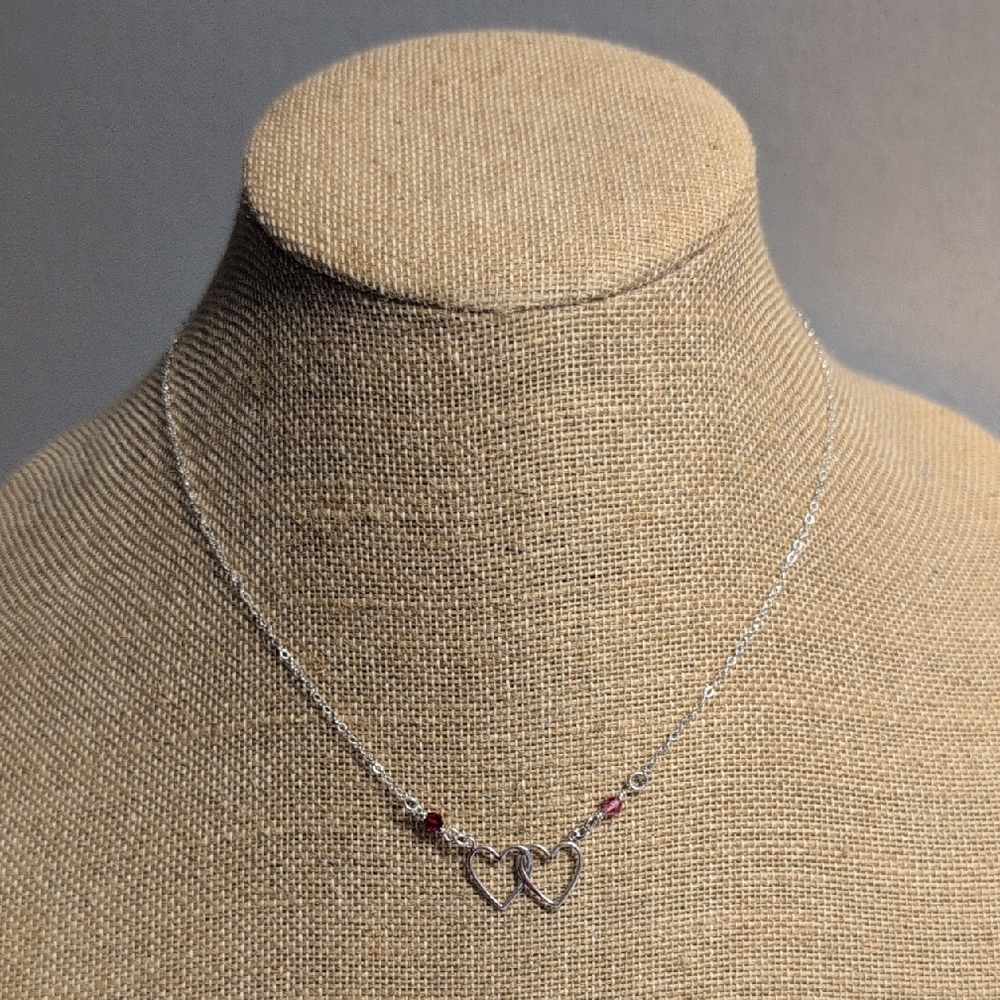 Sterling Silver 925 Two Hearts Necklace